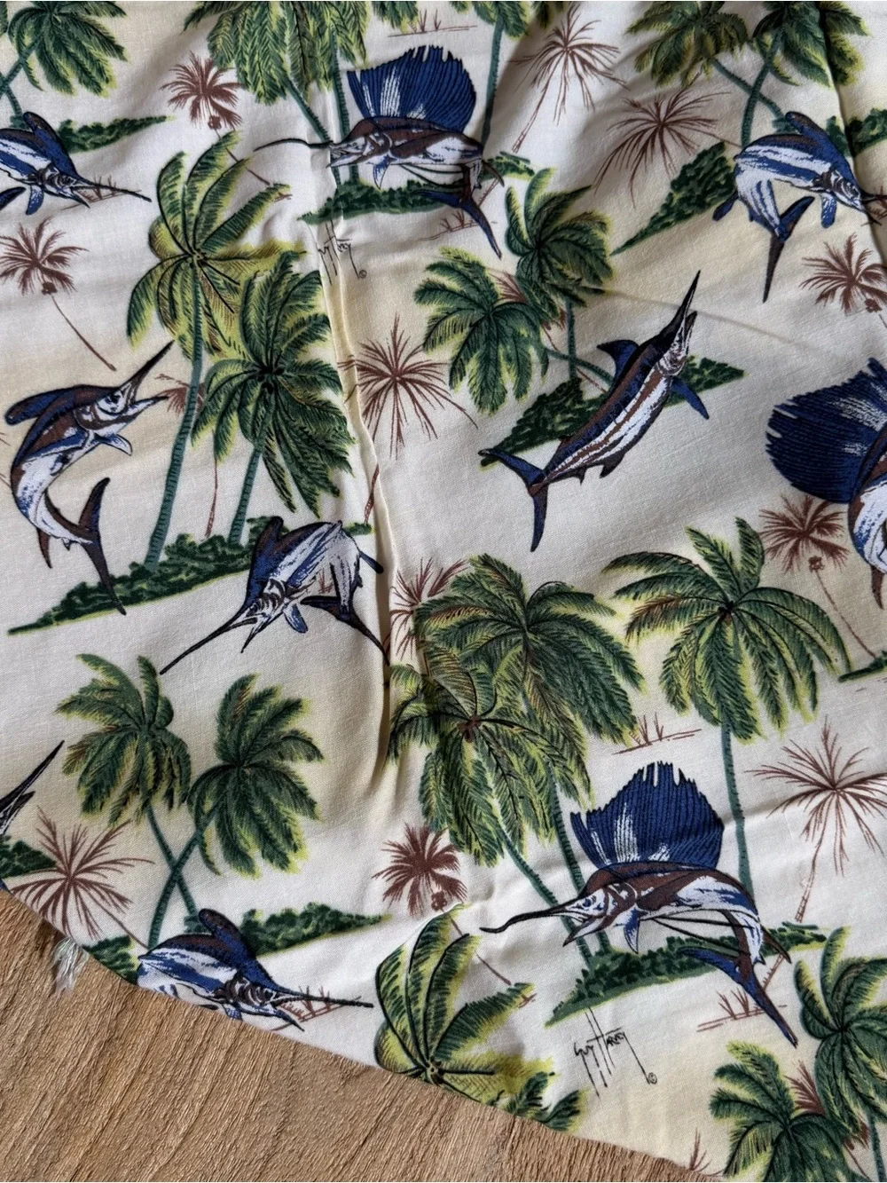 Guy Harvey 100% Rayon Tropical Marlin Palm Tree Fringe Scarf Wrap 40x62